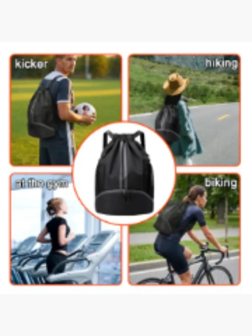 Waterproof Drawstring Gym Sack with Shoe Compartment Wet Dry Separation